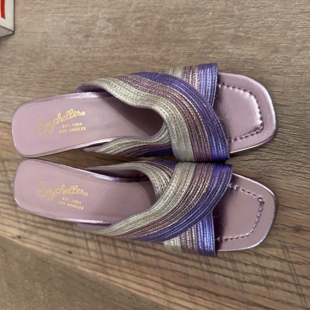 💕SEYCHELLES💕 Fleet Metallic Crisscross Sandal Heels ~ purple lavender New